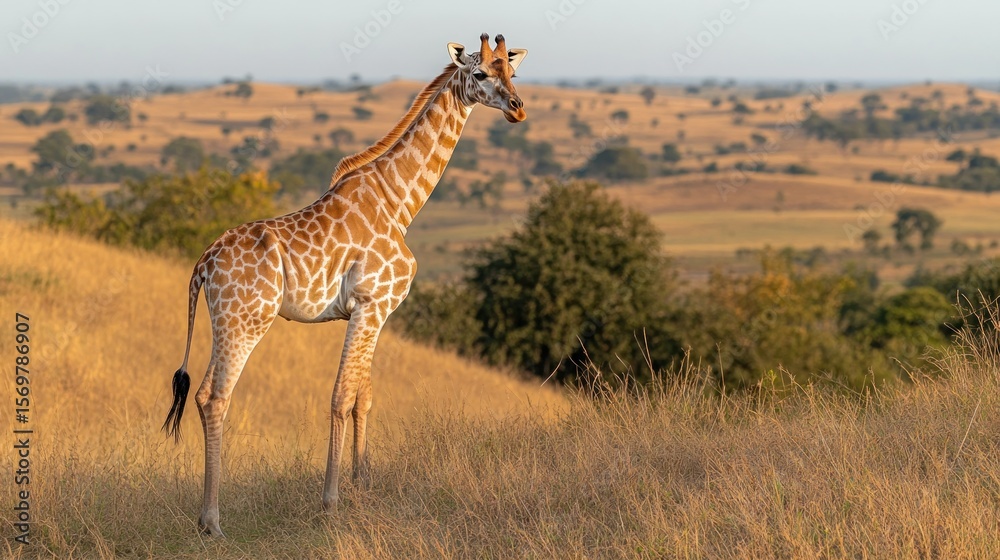 Obraz premium Two giraffes stand on a golden savanna
