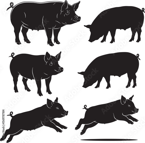 vector silhouettes of pigs