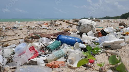 Garbage piled up on the beach represents a serious environmental and natural issue, emphasizing pollution's impact on ecosystems and the urgent need for coastal conservation and cleanup.