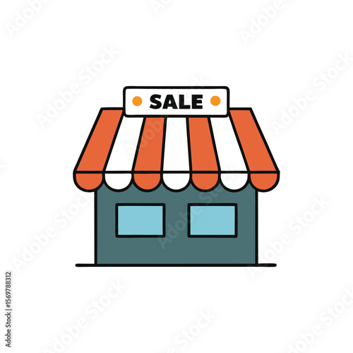 A small shop with a red and white striped awning