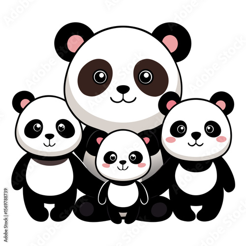 Realistic Panda Family Close-Up -  Happy Panda Family illustration