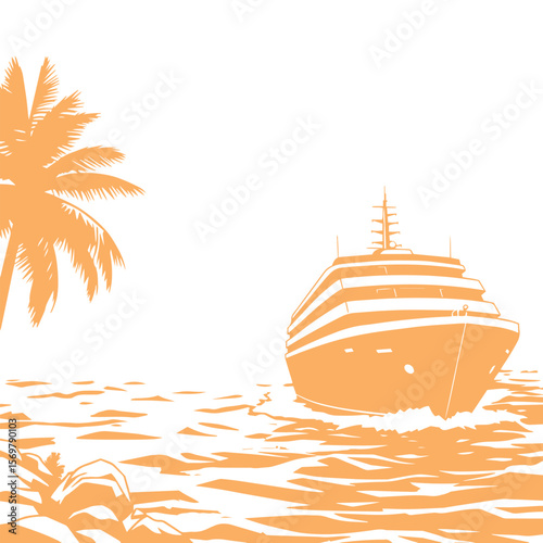 Summer cruise vacation scene with ocean and ship vector design concept illustration.