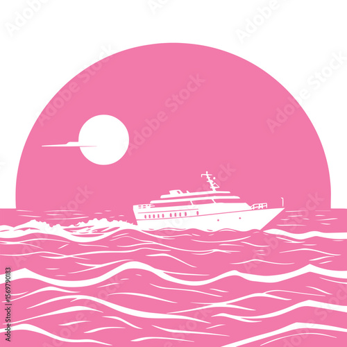 Summer cruise vacation scene with ocean and ship vector design concept illustration.