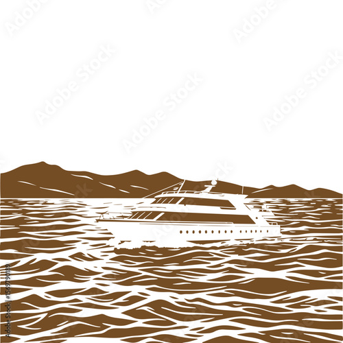 Summer cruise vacation scene with ocean and ship vector design concept illustration.