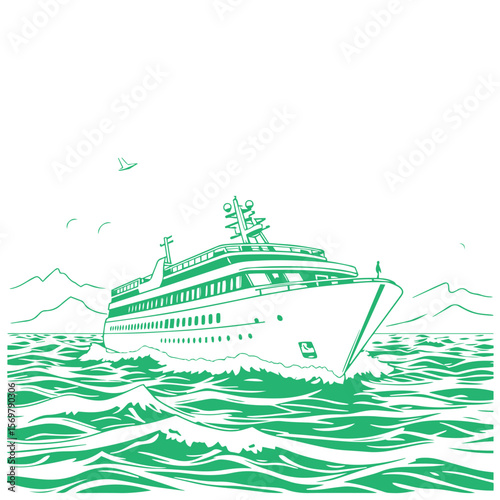 Summer cruise vacation scene with ocean and ship vector design concept illustration.