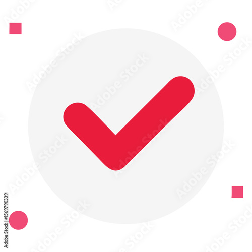 Red check mark graphic for task completion and approval confirmation on white background design element