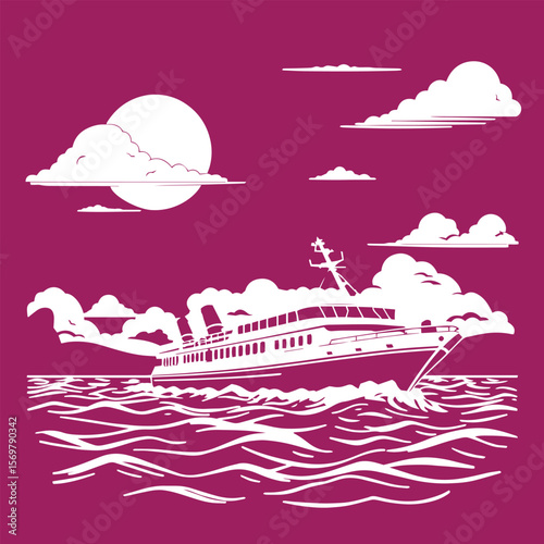 Summer cruise vacation scene with ocean and ship vector design concept illustration.
