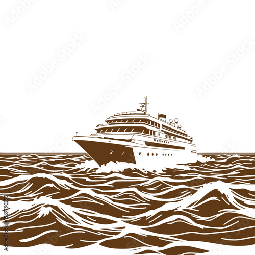 Summer cruise vacation scene with ocean and ship vector design concept illustration.