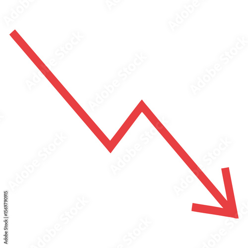 Red downward trend arrow illustration for business finance and stock market analysis design asset