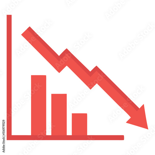Red declining graph illustration for business finance and stock market analysis and economic downturns