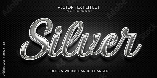 Silver chrome editable text effect, Script text style