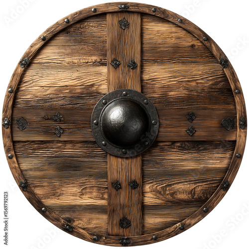 isolated Viking-style round wooden shield blank
