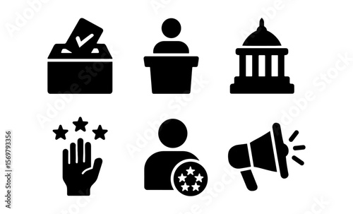 Political icons: voting, campaigning, government, public opinion, advocacy symbols set