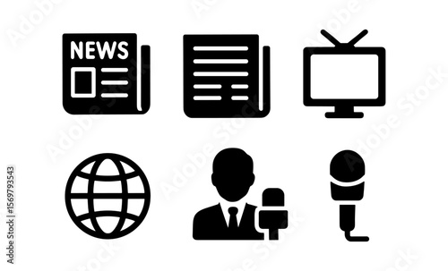 Essential media icons collection for news and broadcasting