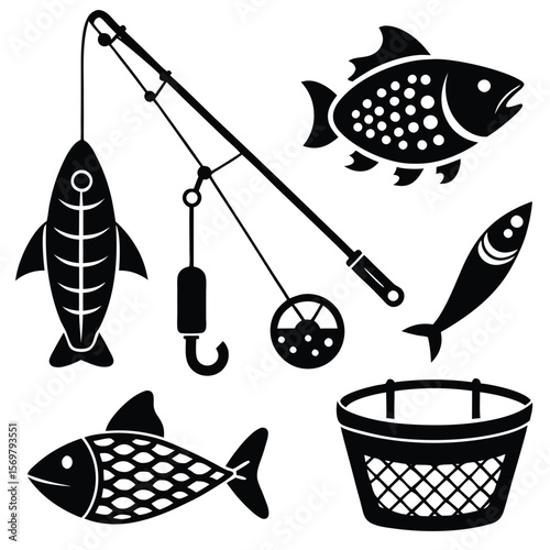 vector illustration of a fishing rod and fish