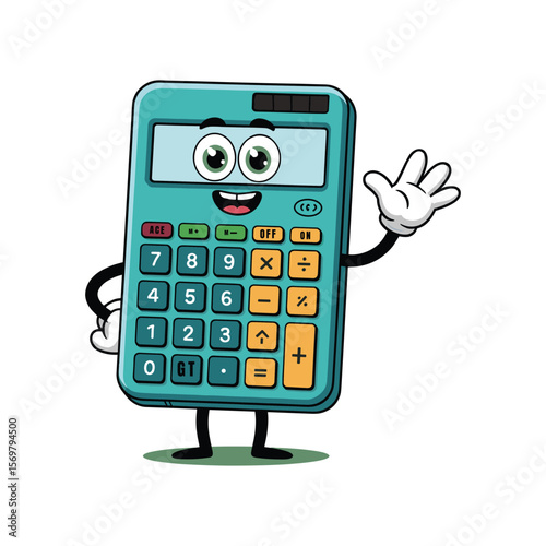 Cute Smiling Calculator Cartoon Character with Hands and Legs, Educational Math Illustration for Kids, Fun School Learning Concept Isolated on White Background.