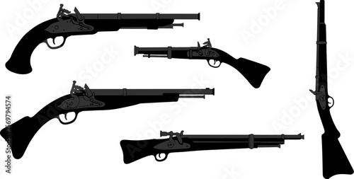 Antique flintlock pistol and rifle collection vector illustration for historical weapon enthusiasts vector