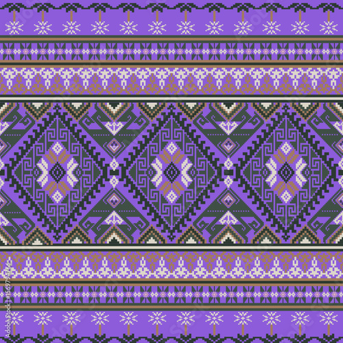 Pixel art ethnic, Pattern fabric pixel, design for background, clothing, decorative, drapery, cloth embroidery, geometric pixel art, handcraft, wallpaper, carpet, bag, card, cushions, Print, ethnic