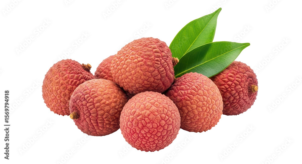 Isolated Lychee Fruits with Green Leaves Isolated Lychee Fruits with Green Leaves