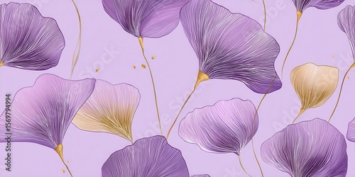 Elegant Purple and Gold Floral Design Botanical Illustration Lavender Flowers Artistic Nature Background