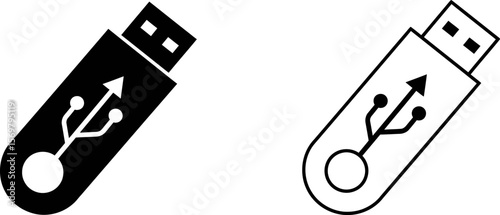 Vector usb drive icon illustration for data storage and file transfer in black and white design style vector