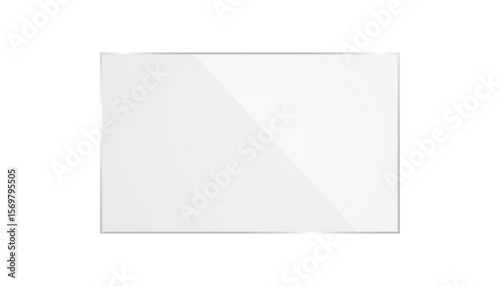 Glossy plastic glare frame. Flat glass plate, transparent banners, realistic screen glass, window mockup, clear glass showcase.