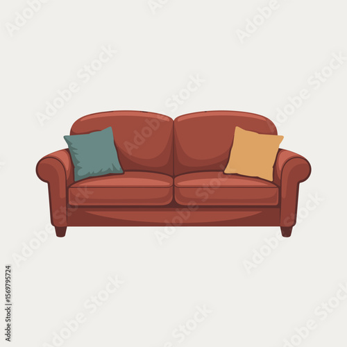 Flat Illustration of a Cozy Sofa with Throw Pillows