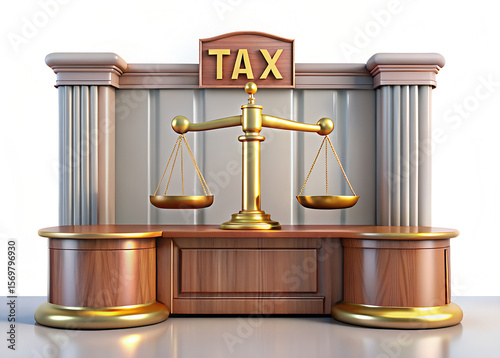 3d illustration rendering of scale in the court and word text tax