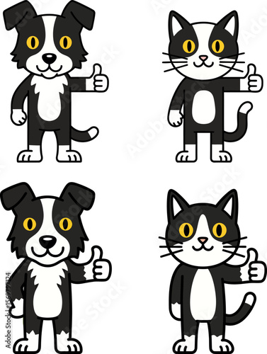 Cute cartoon dogs and cats giving a thumbs up