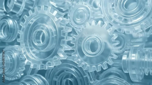 An abstract close-up of transparent gears interlocked in a seamless pattern