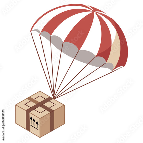 Air Delivery Package Cardboard Box Parachute Descent Illustration