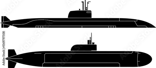 Submarine vector illustration: black and white naval vessel clip art for graphic design projects vector