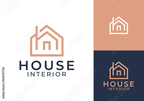 H house line art logo. interior home building creative architecture icon design concept