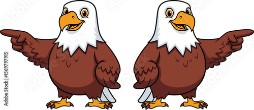 Two cartoon eagles pointing in opposite directions