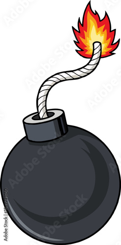 Cartoon Bomb With Lit Fuse Ready to Explode Danger