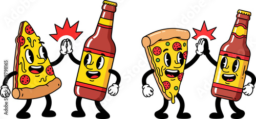 Pizza and Beer High Five Cartoon Characters