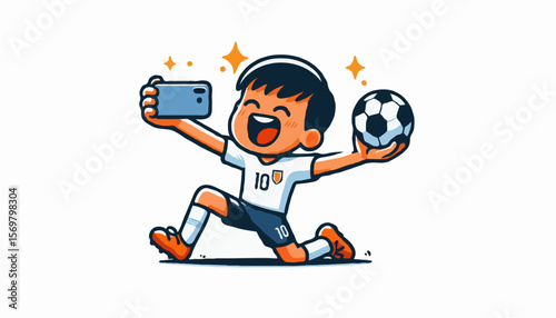 Happy Soccer Players Celebrating Victory with Selfie on the Field"