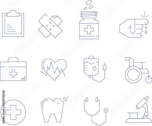 Medical and healthcare line icons set
