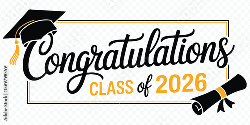 class of 2026 graduation congratulations banner featuring cap mortarboard and diploma vector illustration for printing