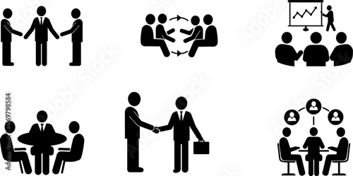 Business meeting icons set vector illustration for teamwork collaboration and presentation concept design vector