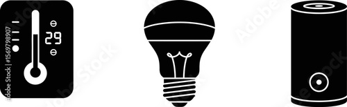 Home automation system icons: smart thermostat, led light bulb, and smart water heater vector icons vector
