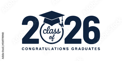 editable 2026 graduation template with class of typography cap tassel and congratulations graduates illustration