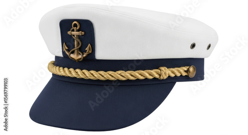 Schilderij op canvas Isolated White Captain's Hat with Gold Anchor