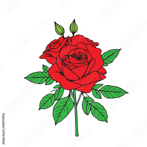 Rose bouquet in minimalist line art vector design concept illustration.