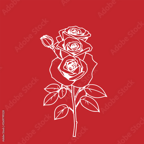 Rose bouquet in minimalist line art vector design concept illustration.