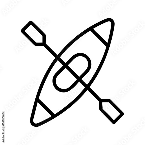 Kayak vector icon illustration, boat and paddle outline symbol for summer water sport activity design