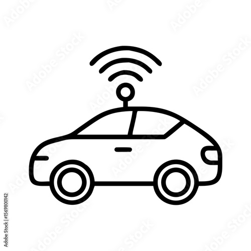 Autonomous vehicle icon: smart car with wifi signal, self driving automobile, driverless technology