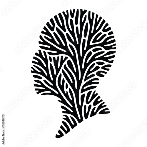Coral Quilt Pattern Silhouette, Vector, Illustration, Outline, Line Art, Icon, Logo, White Background.