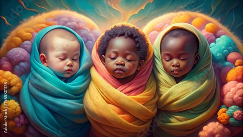 Surreal Swaddled Babies: Diverse Newborn Clipart for Invitations & Prints
