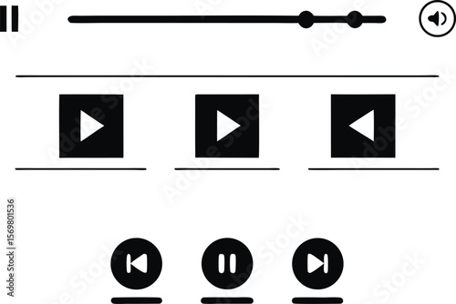 Simple Black and White Media Player Interface Design with Basic Controls